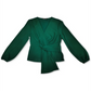 INC International Concepts Top Feminino com Gravata e Manga Longa e Gola V, Verde, Tamanho Pequeno
