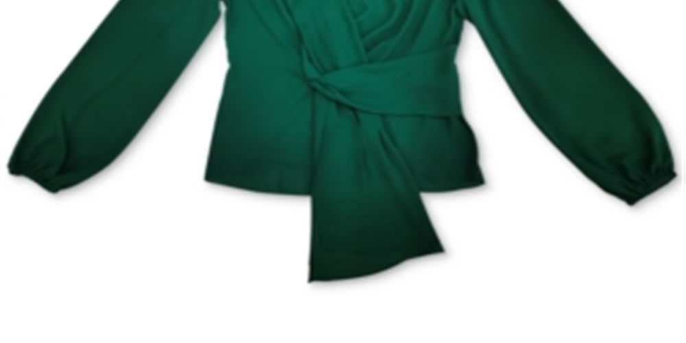 INC International Concepts Top Feminino com Gravata e Manga Longa e Gola V, Verde, Tamanho Pequeno