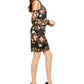 Vestido curto Guss feminino com alças finas e estampa floral, manga comprida, preto, tamanho 0