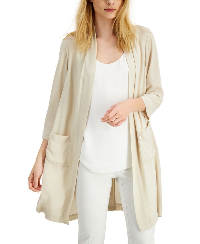 Cardigan feminino Alfani com frente aberta e tecido marrom, tamanho XX-G