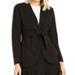 Blazer feminino Alfani sem gola e com amarração na cintura, preto, tamanho 14