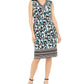 Vestido feminino sem mangas estampado com contas JM Collection, azul, tamanho grande