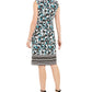 Vestido feminino sem mangas estampado com contas JM Collection, azul, tamanho grande