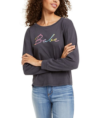 Camiseta estampada de manga comprida Babe da Rebellious One Juniors, preta, tamanho GG