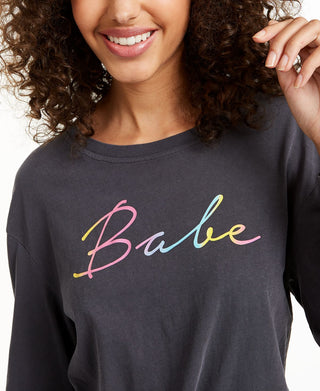 Camiseta estampada de manga comprida Babe da Rebellious One Juniors, preta, tamanho GG