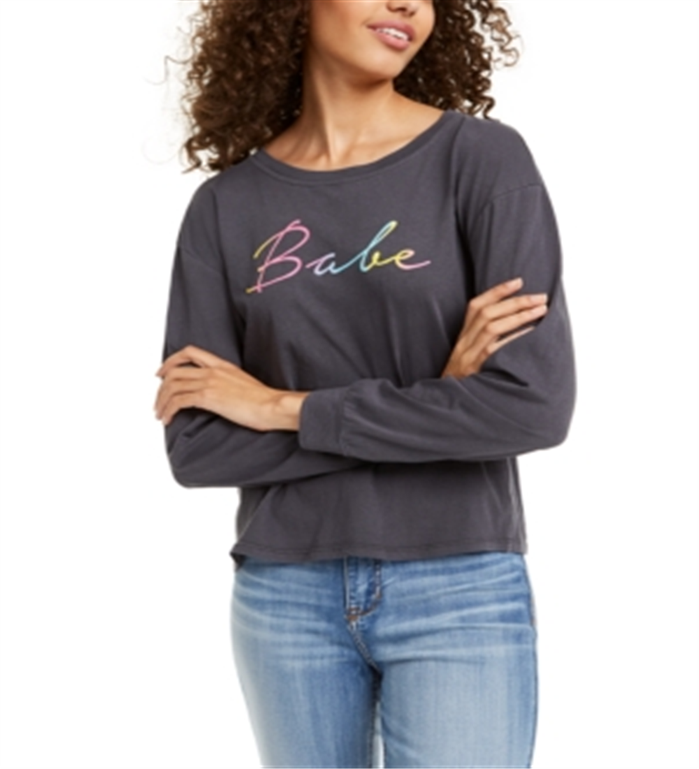 Camiseta estampada de manga comprida Babe da Rebellious One Juniors, preta, tamanho GG