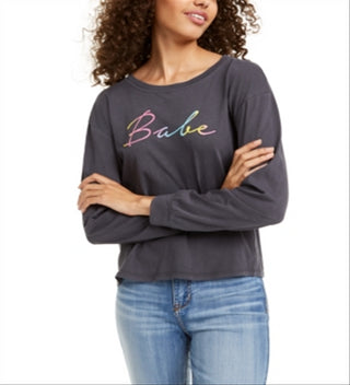 Camiseta estampada de manga comprida Babe da Rebellious One Juniors, preta, tamanho GG