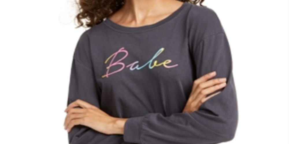 Camiseta estampada de manga comprida Babe da Rebellious One Juniors, preta, tamanho GG