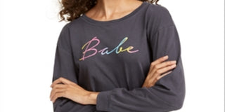 Camiseta estampada de manga comprida Babe da Rebellious One Juniors, preta, tamanho GG