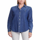 Camisa jeans feminina Ralph Lauren com gola azul, tamanho pequeno