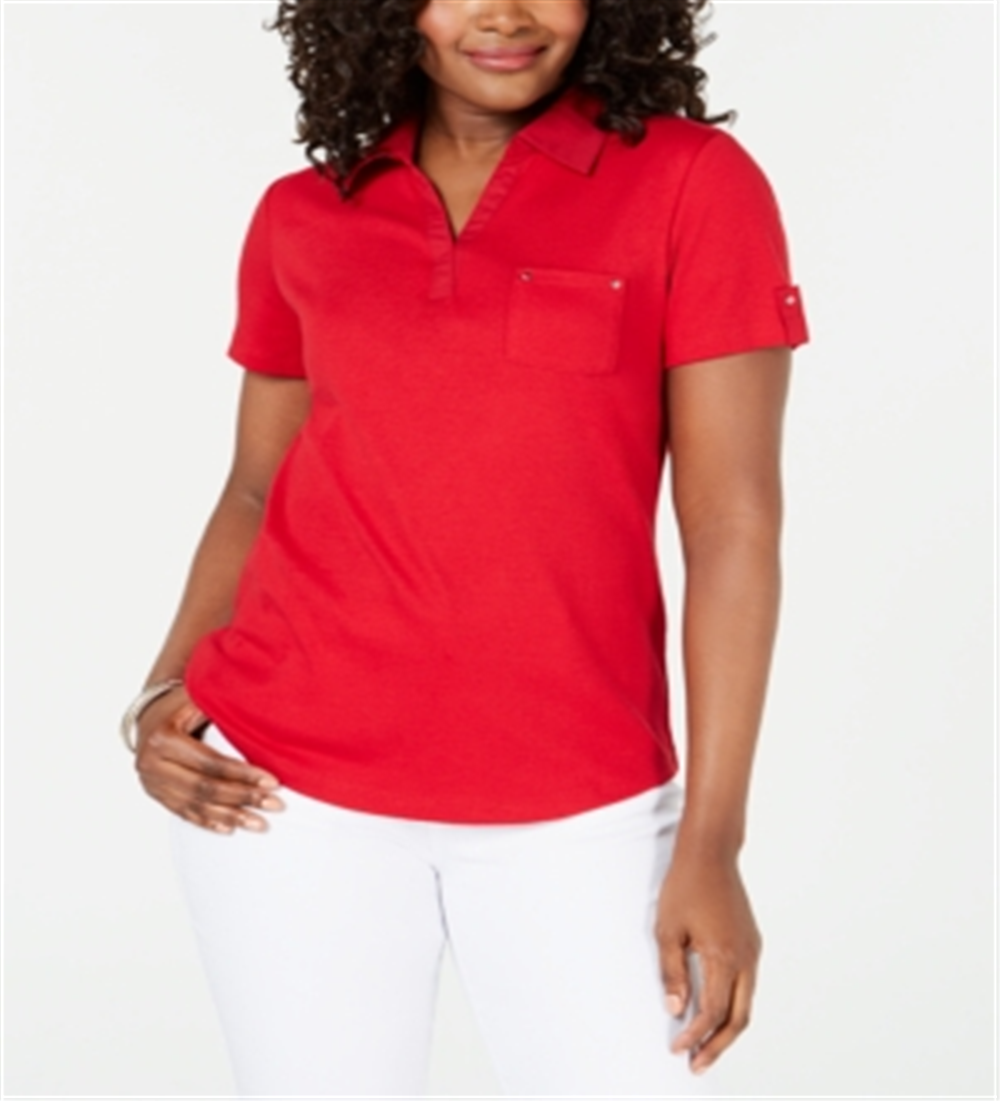Polo Karen Scott de algodão feminino, vermelho, tamanho pequeno