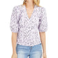 INC International Concepts Top feminino com estampa floral e manga curta, decote em V, roxo, tamanho extragrande