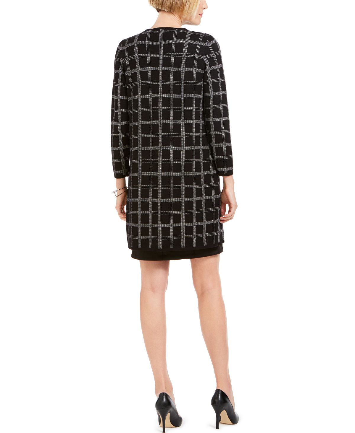 Cardigan feminino Kasper estampado aberto, preto, tamanho pequeno grande