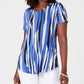 Blusa feminina estampada com decote redondo e manga curta, tamanho P, azul, da coleção JM