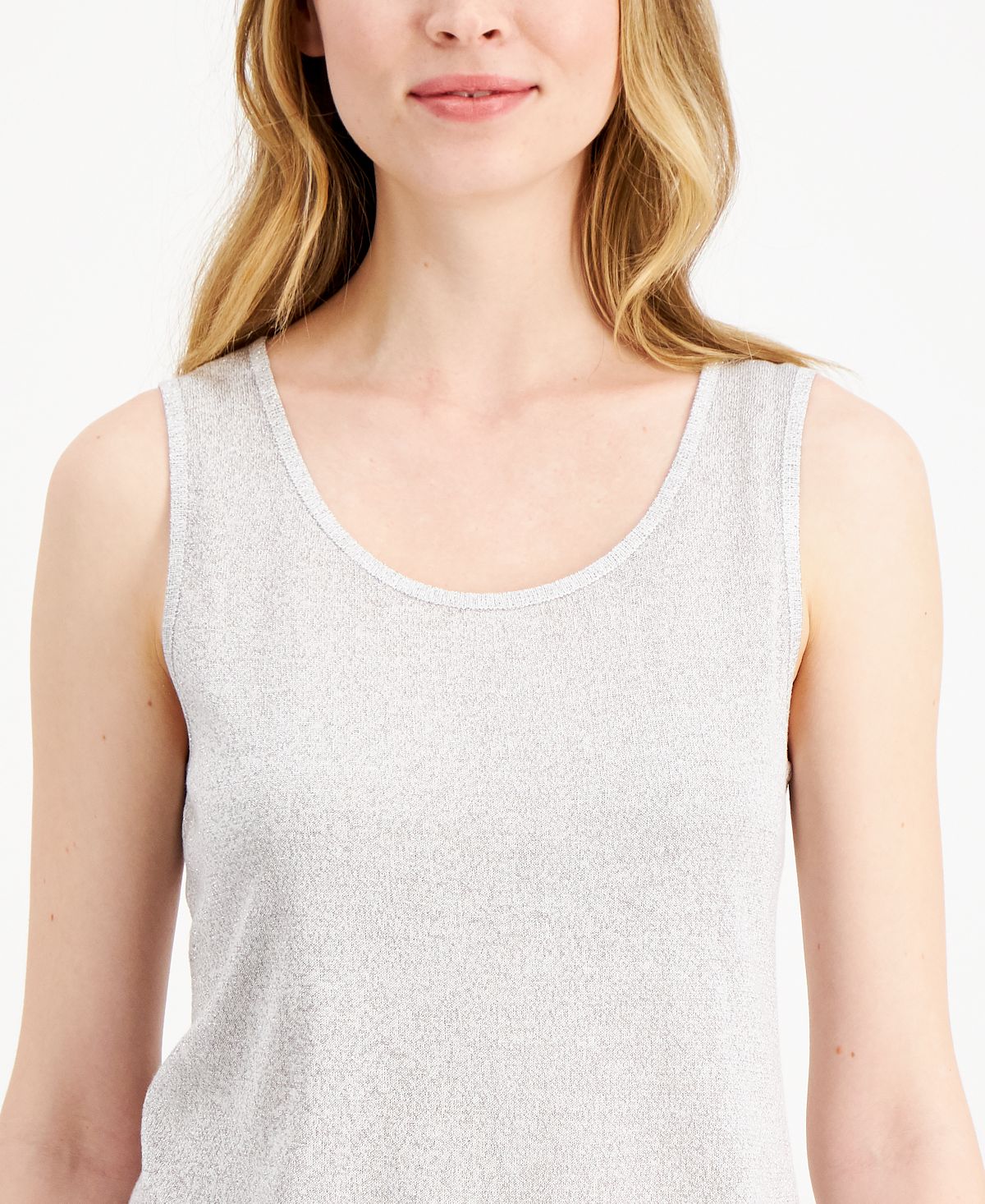 Blusa regata feminina Alfani de malha metálica cinza tamanho pequeno