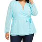 Blusa texturizada feminina Charter Club Plus, azul, tamanho 1X