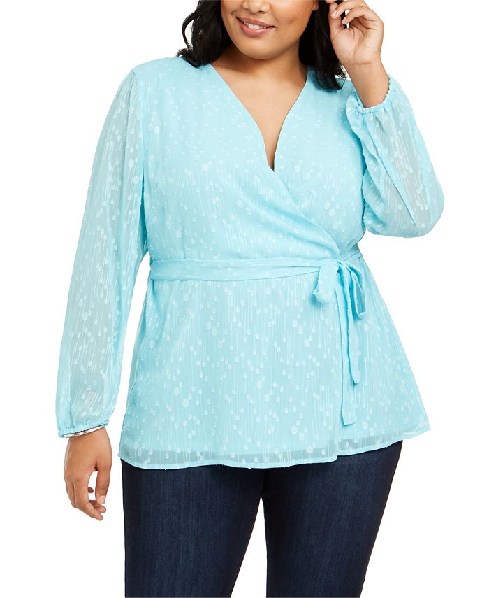 Blusa texturizada feminina Charter Club Plus, azul, tamanho 1X