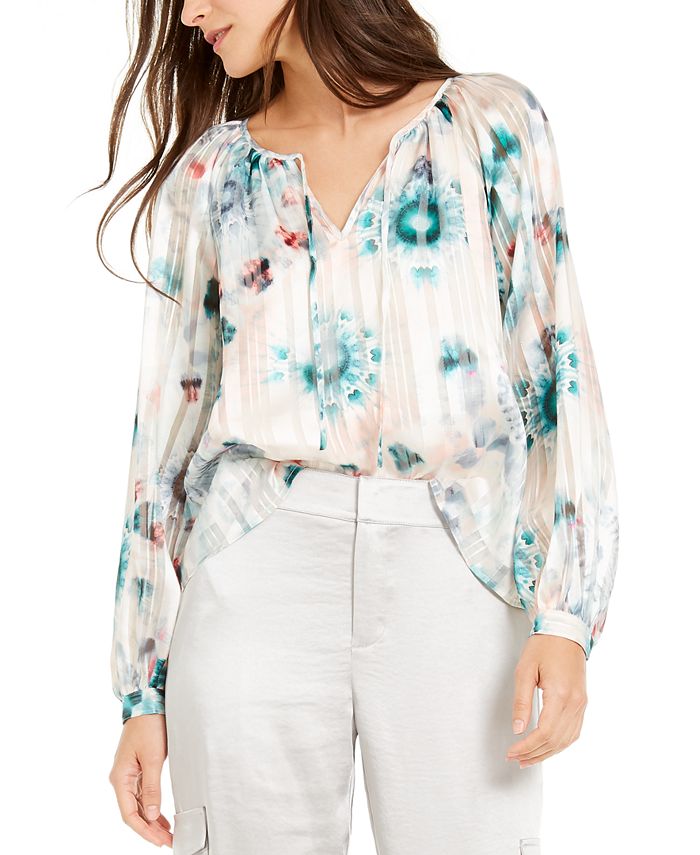 INC International Concepts Top feminino metálico tie-dye camponês branco tamanho extrapequeno