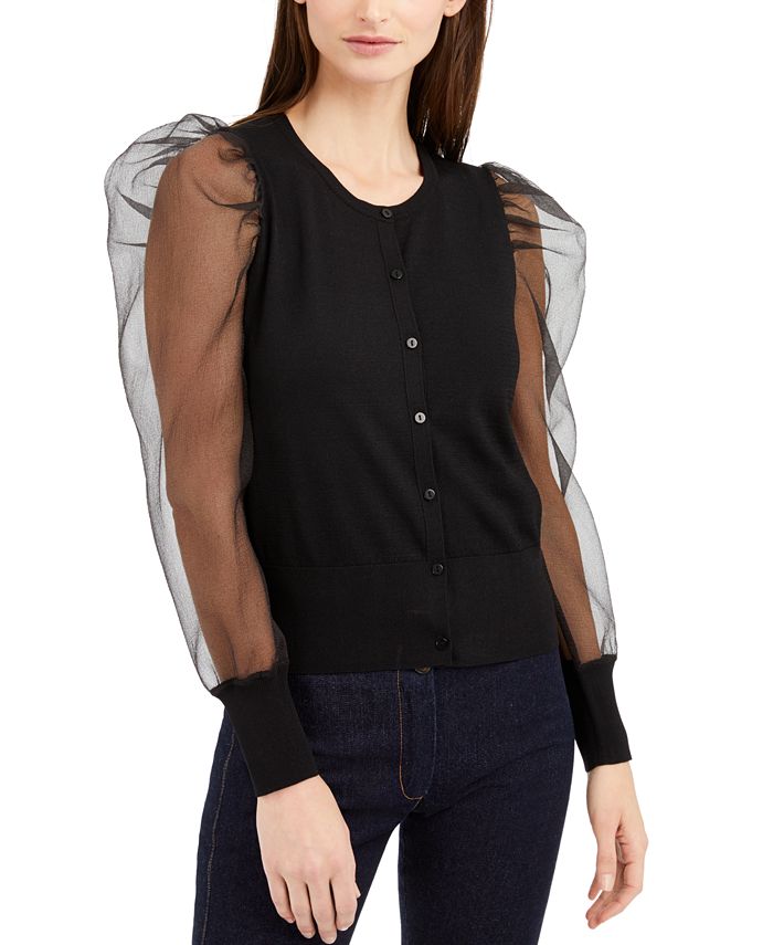 Cardigan feminino com manga trançada da INC International Concepts, preto, tamanho médio