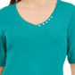 Blusa feminina Karen Scott com decote em V e detalhes em botões, verde, tamanho XX-G