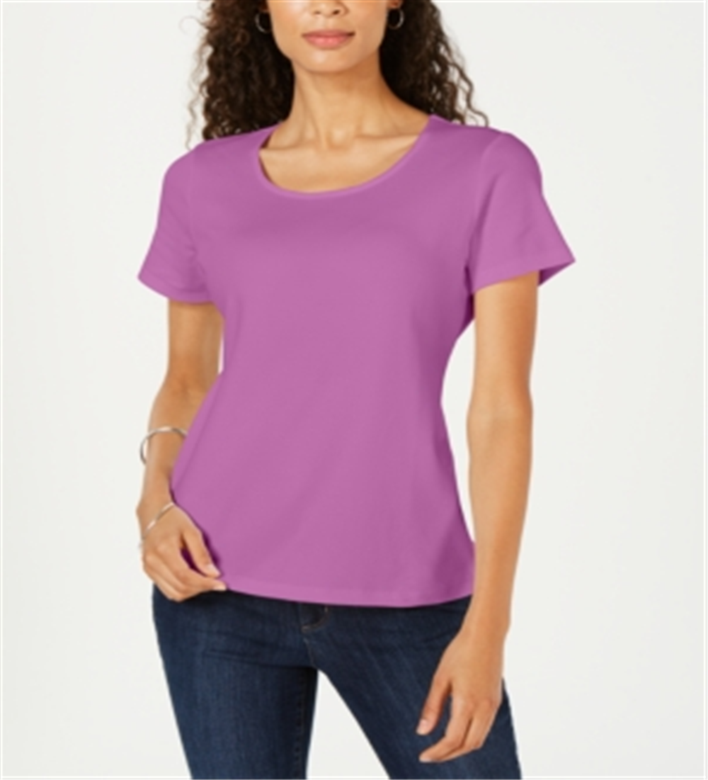 Karen Scott Blusa feminina de manga curta e decote redondo, roxa, tamanho grande