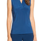 Blusa feminina Anne Klein plissada com decote em V, azul, tamanho XX-S