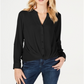 Camisa feminina com frente torcida da INC International Concepts, preta, tamanho 1X