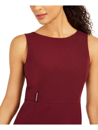 Vestido Kasper Feminino Sem Mangas com Zíper e Gola Joia na Altura do Joelho, Vermelho, Tamanho 8