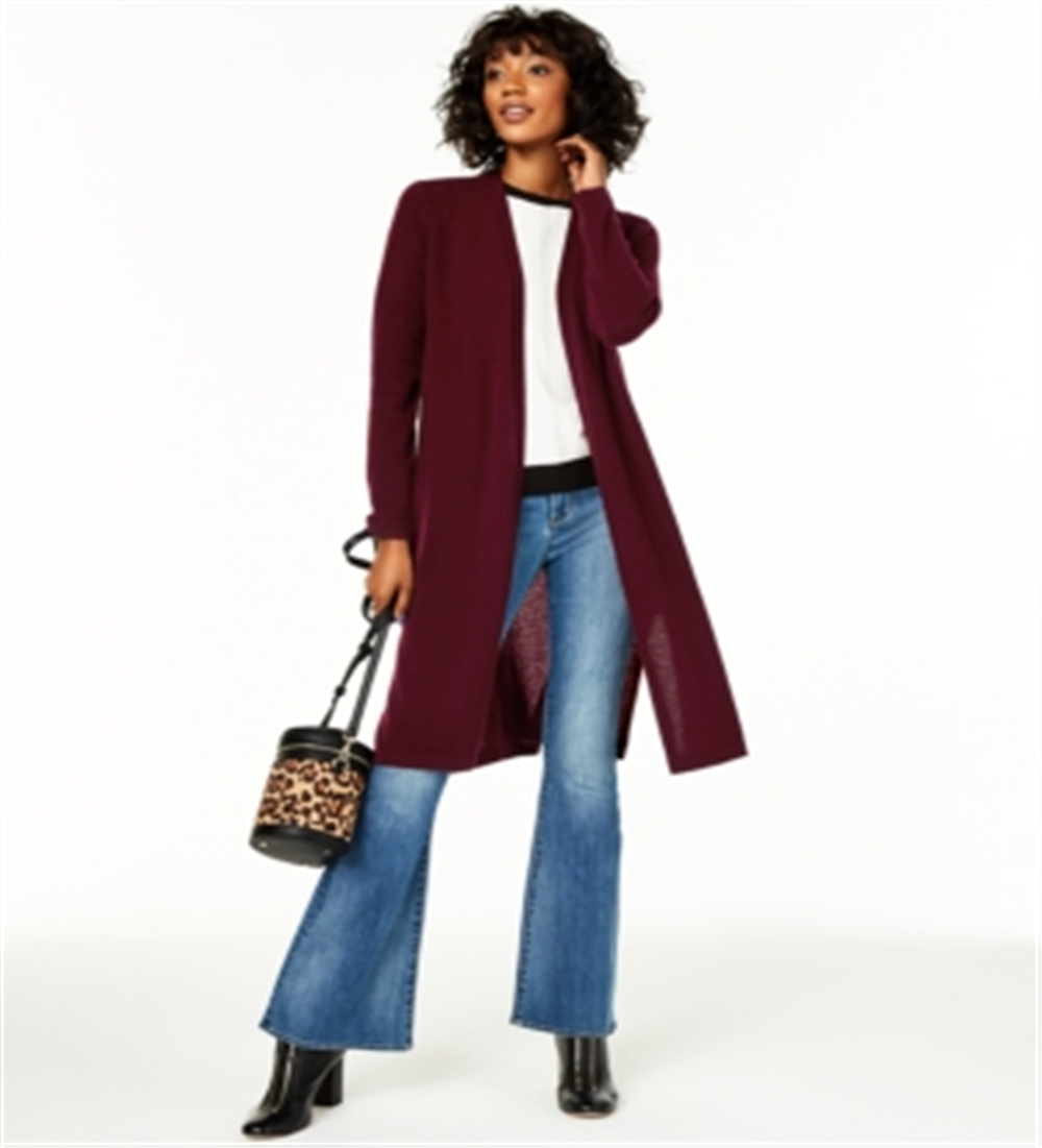 Cardigan feminino Charter Club Pure Cashmere Duster vermelho tamanho XS