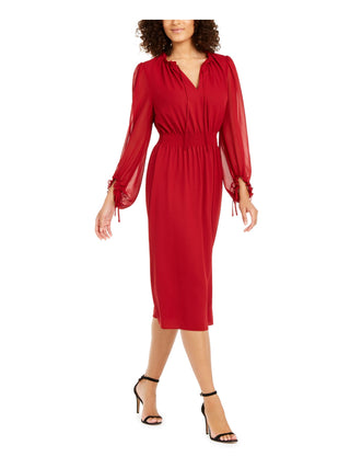 Vestido midi feminino Anne Klein com cintura franzida, vermelho, tamanho médio
