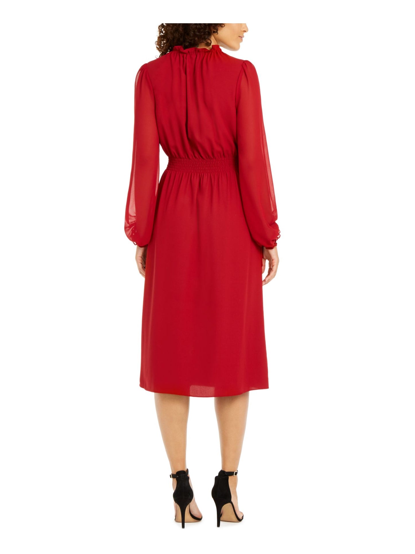 Vestido midi feminino Anne Klein com cintura franzida, vermelho, tamanho médio