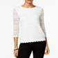 Top de renda feminino Charter Club com manga 3/4, branco, tamanho XX-G