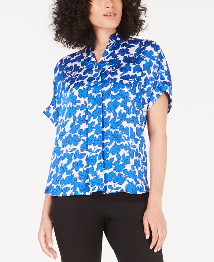 Blusa feminina Alfani estampada manga curta azul tamanho pequeno P