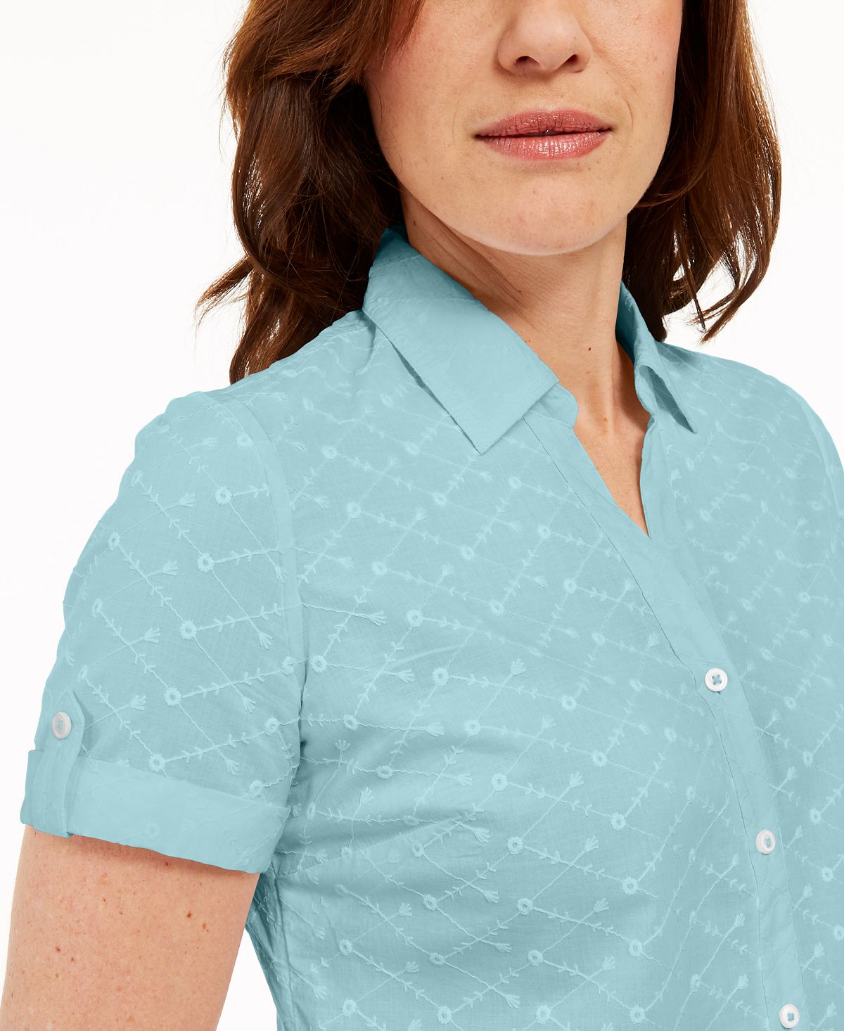 Camisa feminina Karen Scott de algodão bordada, azul, tamanho M