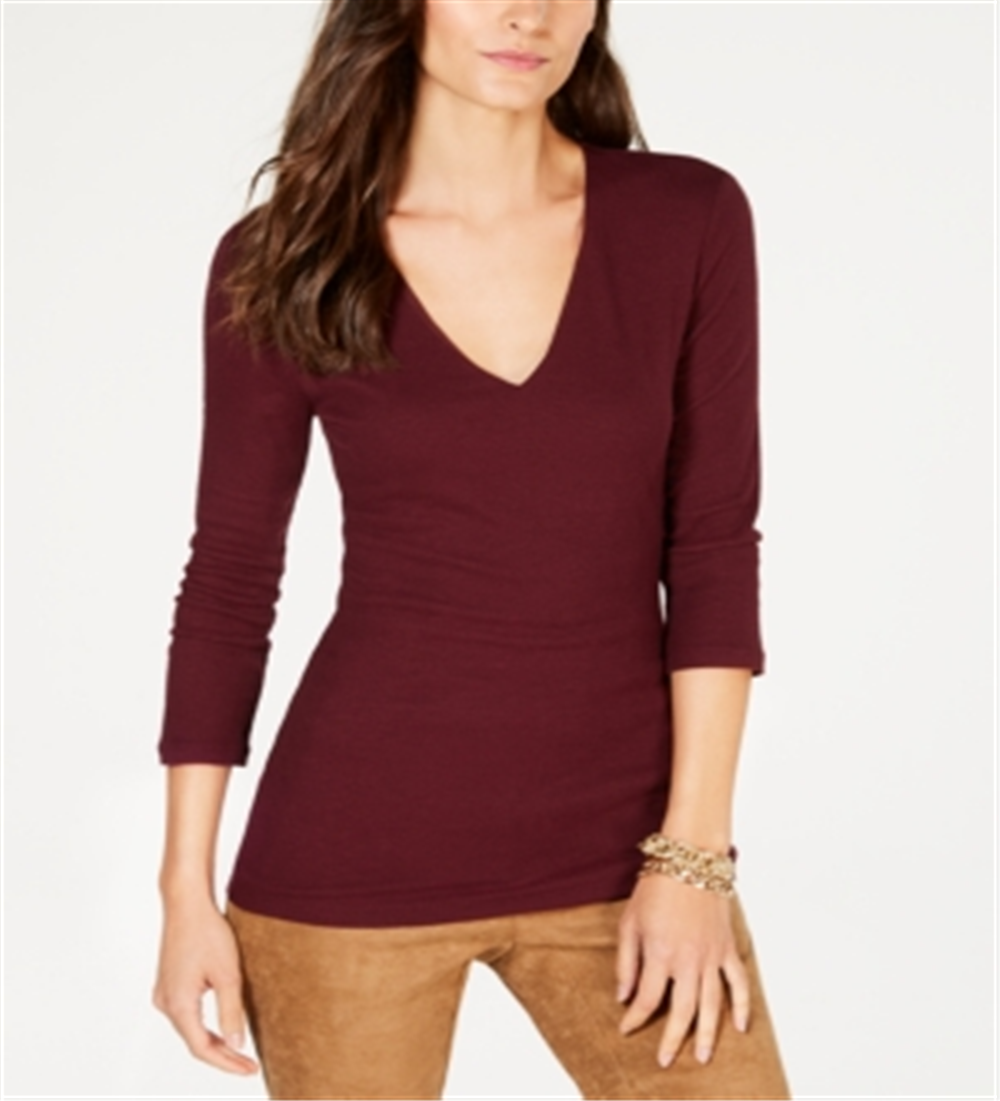 INC International Concepts Top feminino com decote em V, roxo, tamanho pequeno