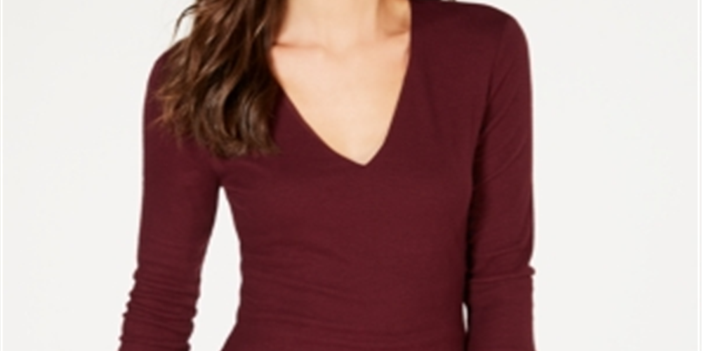 INC International Concepts Top feminino com decote em V, roxo, tamanho pequeno