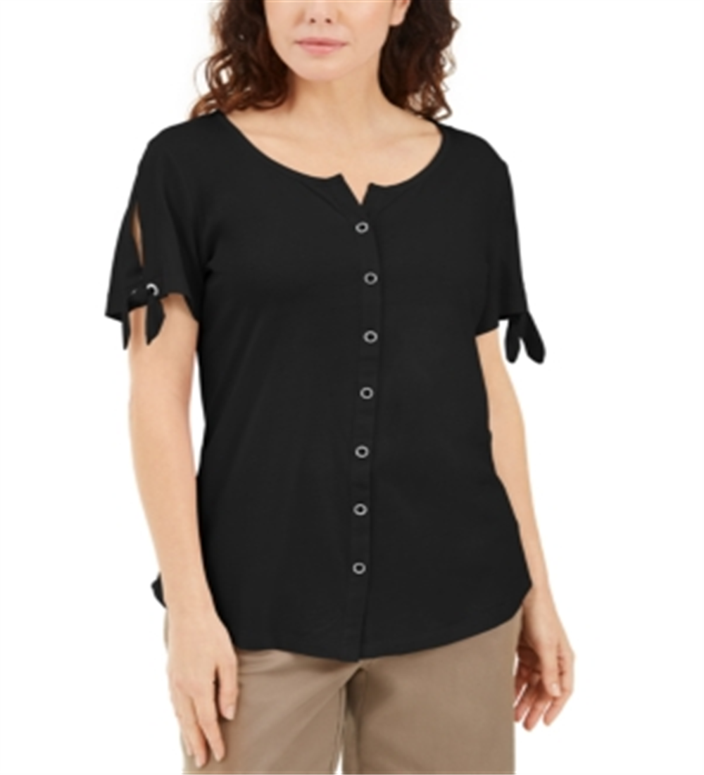 Karen Scott Blusa Feminina com Botões Frontais Preta Tamanho Médio
