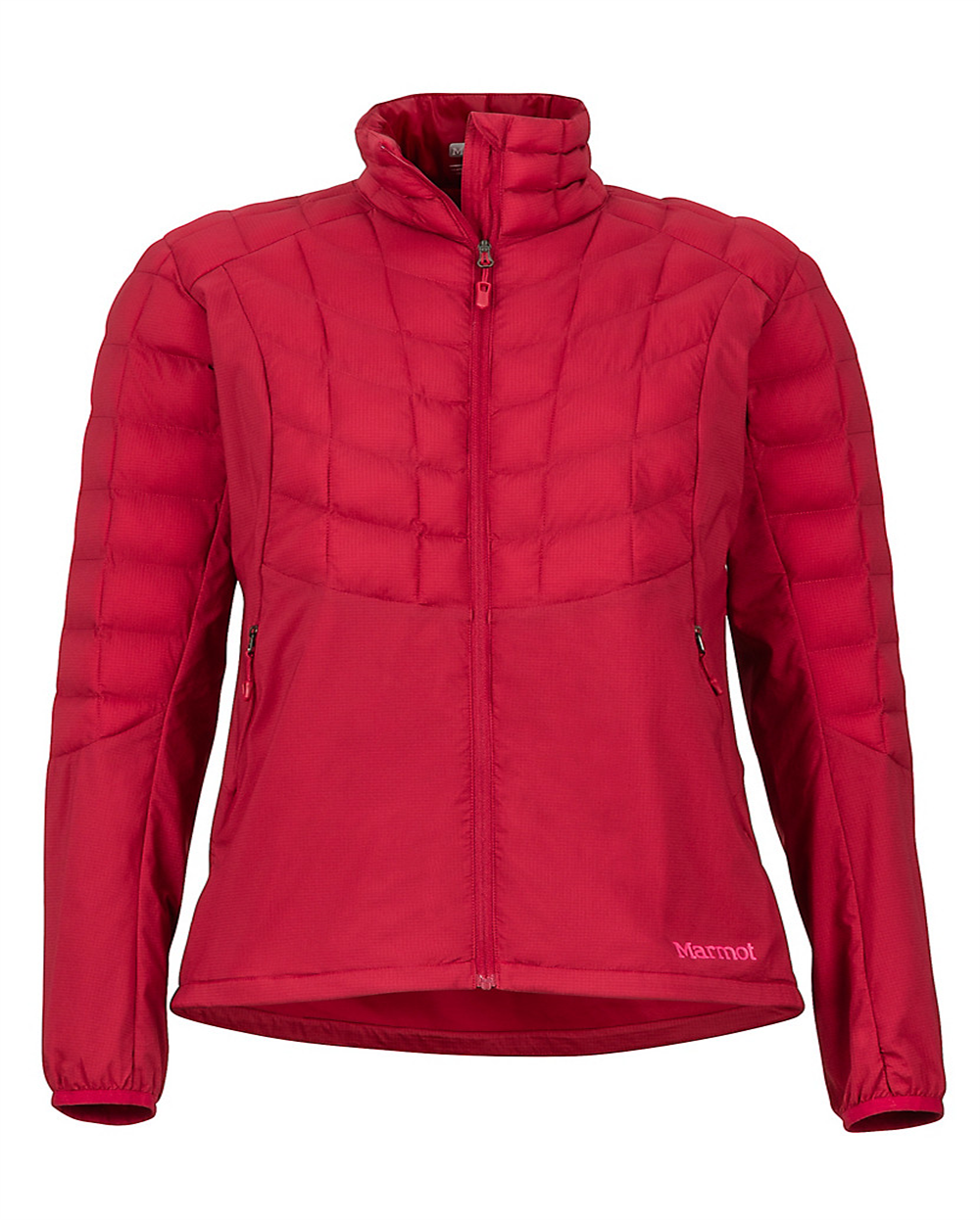 Jaqueta híbrida sem penas Marmot feminina vermelha tamanho X-S