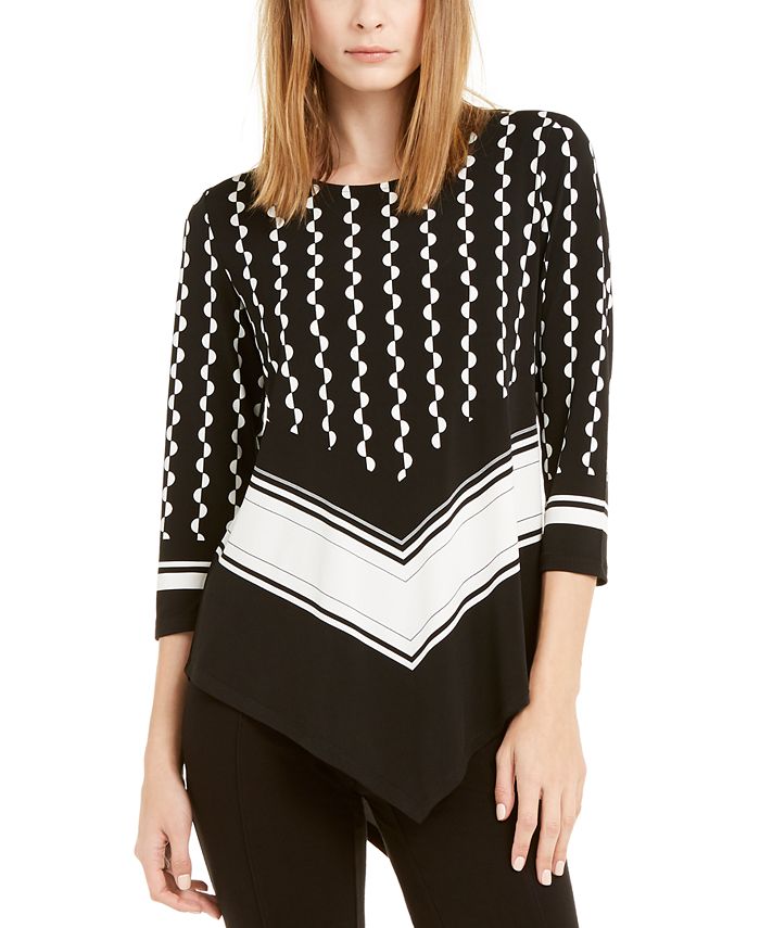 Blusa feminina Alfani com estampa mista e bainha pontuda, preta, tamanho pequeno