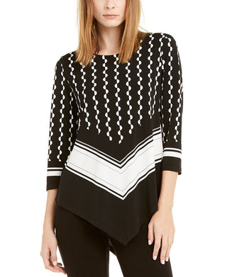 Blusa feminina Alfani com estampa mista e bainha pontuda, preta, tamanho pequeno