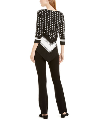 Blusa feminina Alfani com estampa mista e bainha pontuda, preta, tamanho pequeno