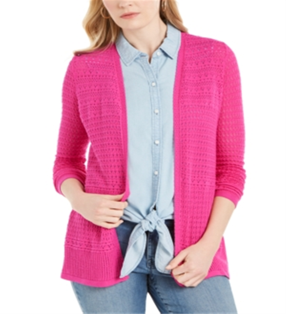 Cardigan feminino com frente aberta em Pointelle, rosa, tamanho XX-G