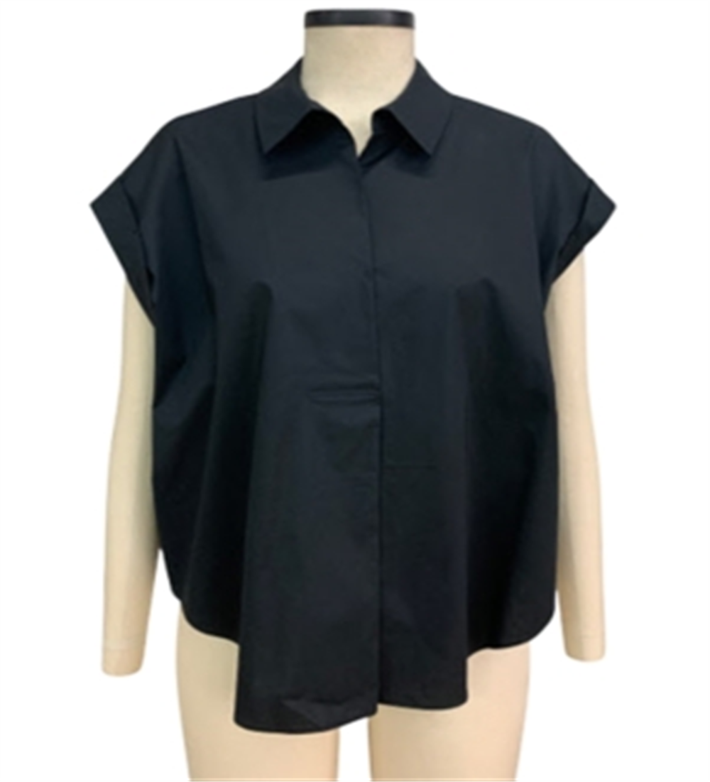 Blusa feminina ALFANI com manga curta e gola, preta, tamanho G