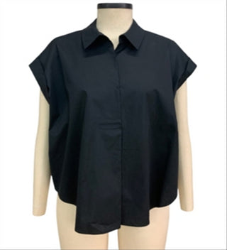 Blusa feminina ALFANI com manga curta e gola, preta, tamanho G