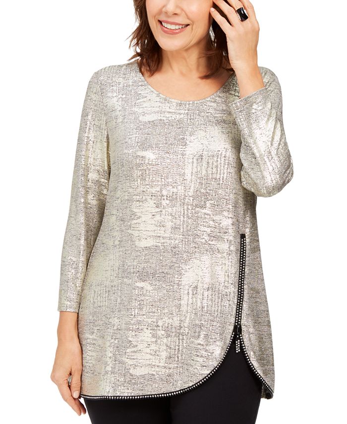 JM Collection Top Feminino com Zíper e Estampa Space Dyed Dourado Tamanho Pequeno P