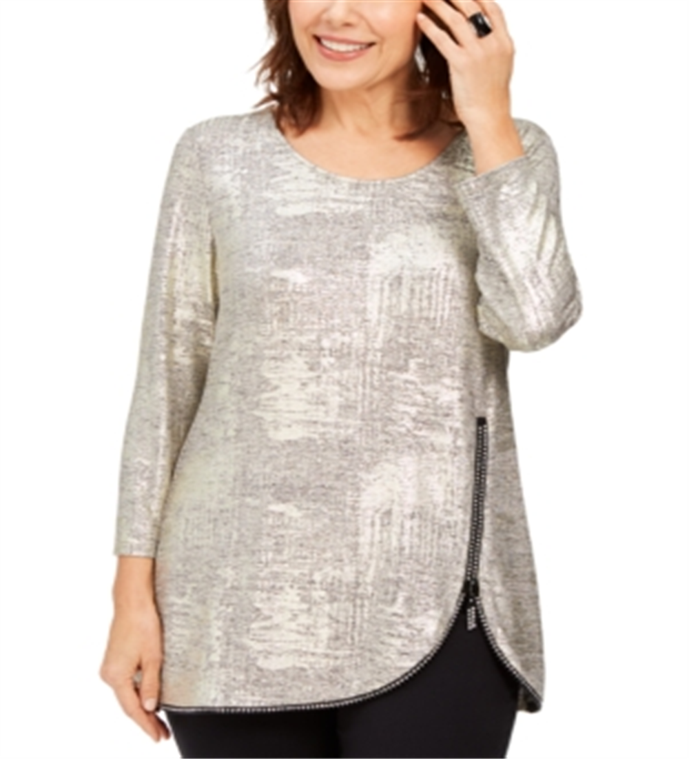 JM Collection Top Feminino com Zíper e Estampa Space Dyed Dourado Tamanho Pequeno P