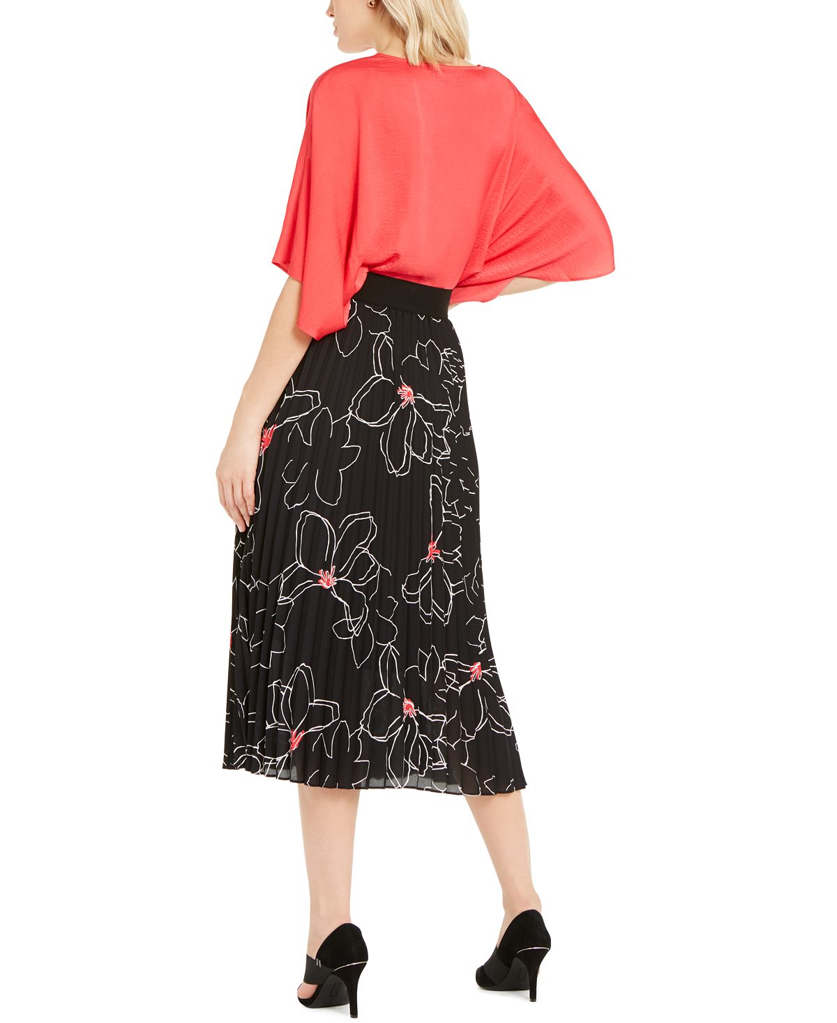 Saia plissada midi com estampa floral feminina Alfani, preta, tamanho grande