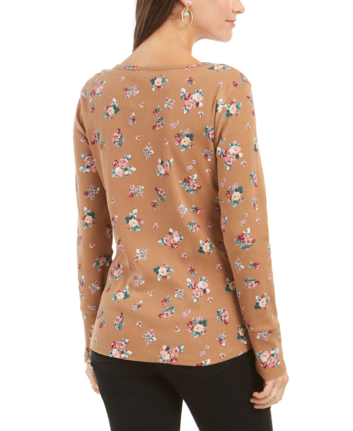 Blusa térmica feminina de algodão com gola dividida e estampa estilo &amp; co, marrom, tamanho pequeno