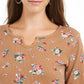 Blusa térmica feminina de algodão com gola dividida e estampa estilo &amp; co, marrom, tamanho pequeno