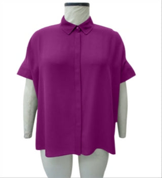 Blusa feminina Alfani com gola alta e botões, roxa, tamanho G